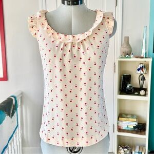 Kate Spade 100% Silk Ruffle Trim Heart Print Blouse (size XS)